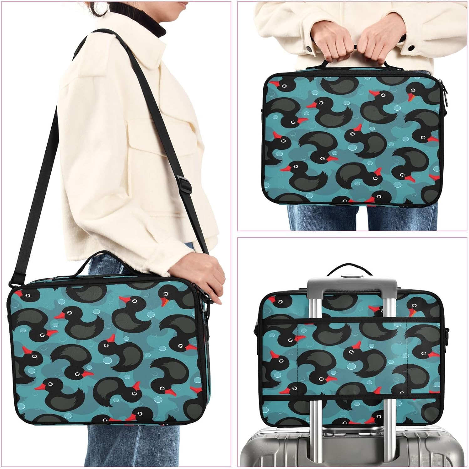 Duck Turquoise makeup bag travel cosmetic case make up travel bag toiletry bag with compartments portable makeup bag opens flat bolso de maquillaje