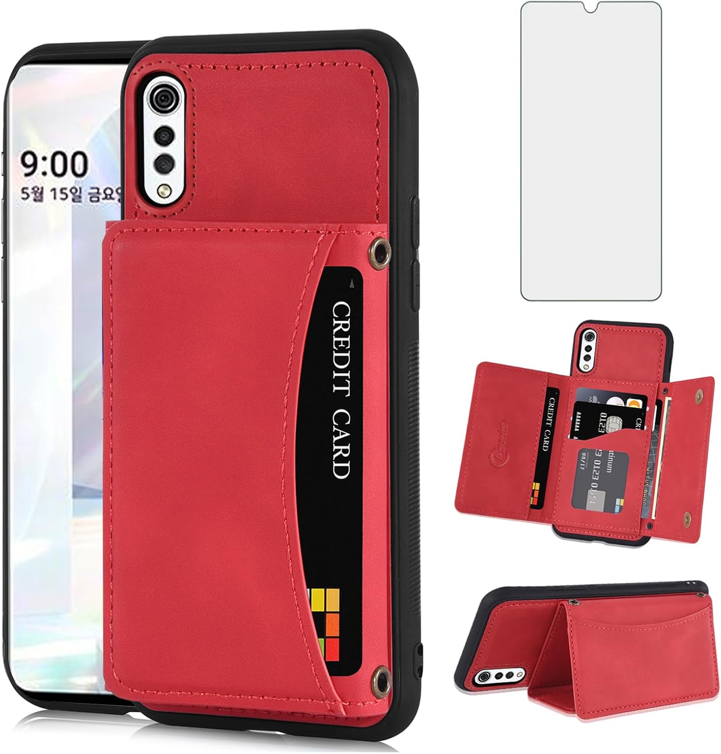 Asuwish Funda de teléfono para LG Velvet 5GLGVelvet Verizon G5 UW T-mobile 2020 Funda tipo cartera con protector de pantalla de vidrio templado y