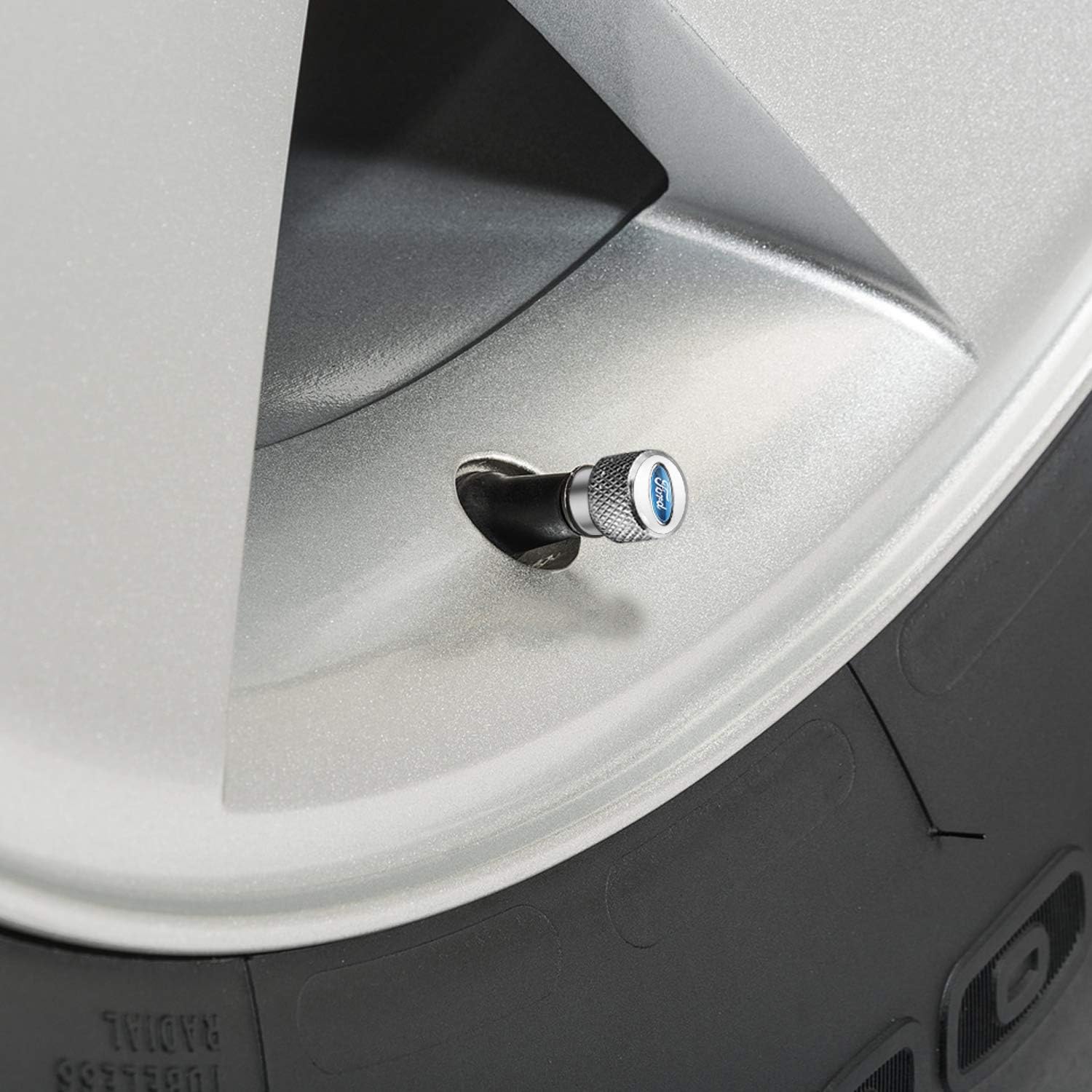 iPick Image Para Ford Mustang Cobra en tapas de válvula de neumático de aluminio cromado blanco sobre plateado