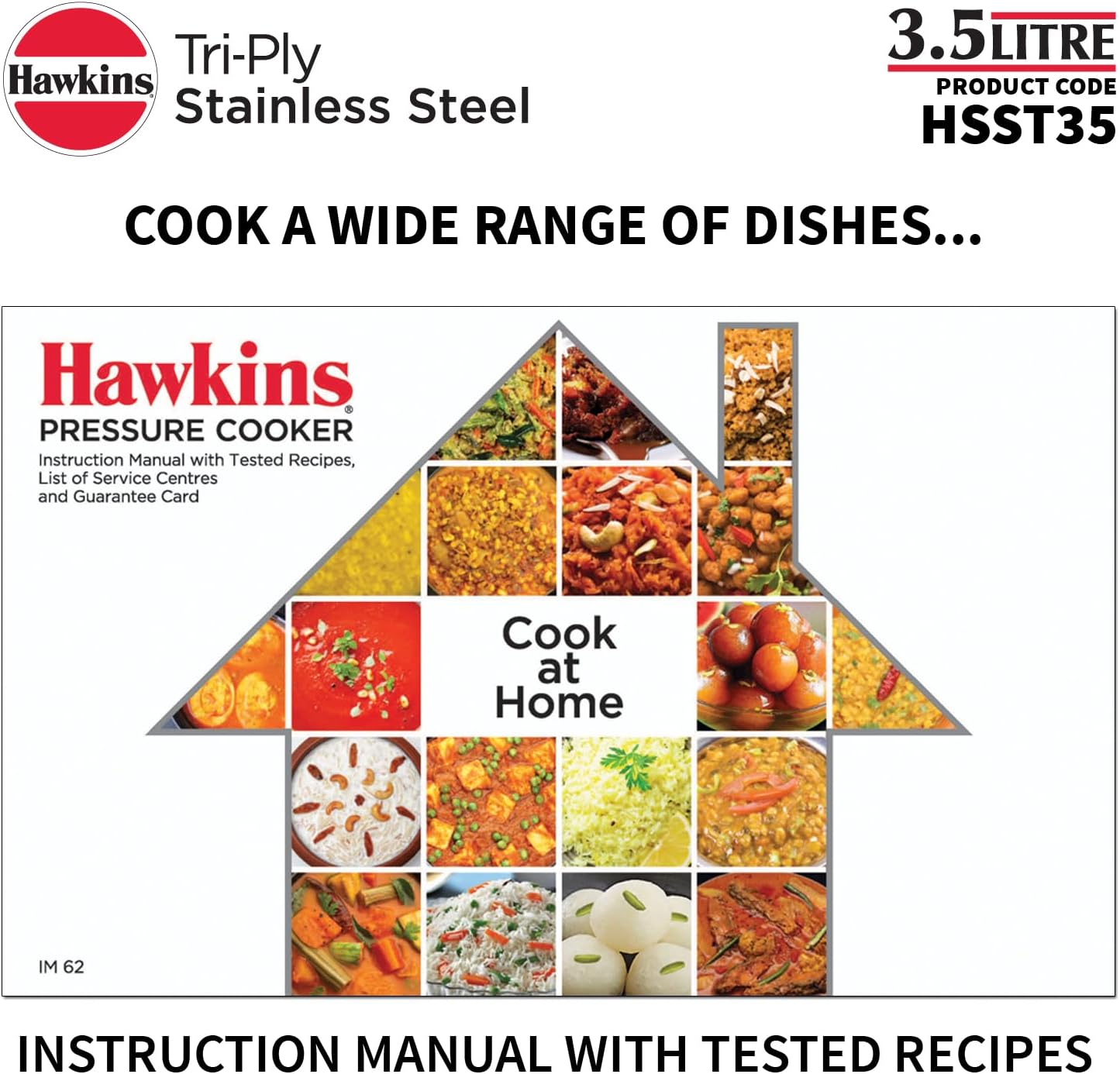 Hawkins Olla a presión de acero inoxidable triple de 3,5 litros, cocina de tapa interior, plata (HSST35)