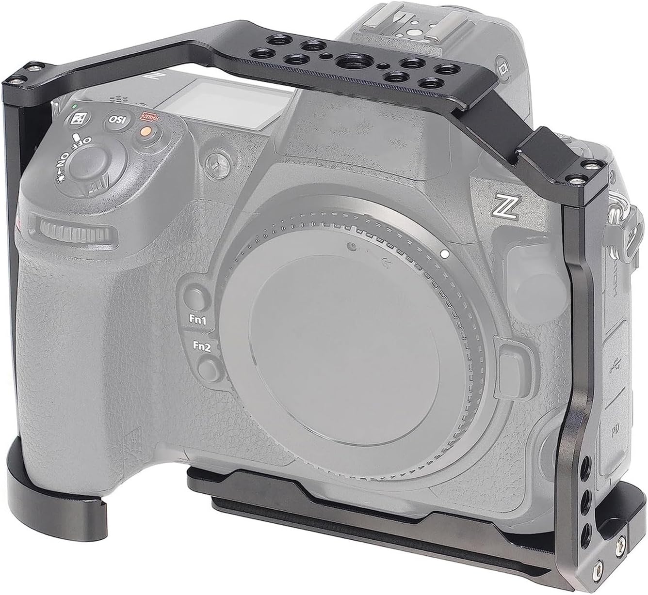 Topcine Jaula de cámara para Nikon Z8 Aleación de aluminio Jaula de cámara completa con placa de liberación rápida para montaje Arca-Swiss Cold Shoe