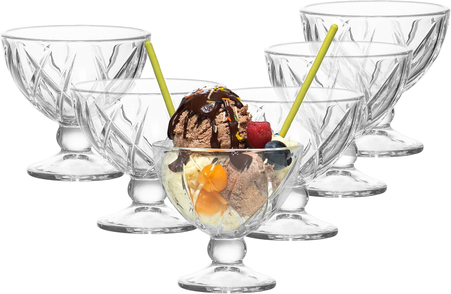 Red Co. Vasos clásicos de postre con pies, cuencos de cristal transparente para helado, perfectos para ensalada de frutas o pudín, juego de 6, 9