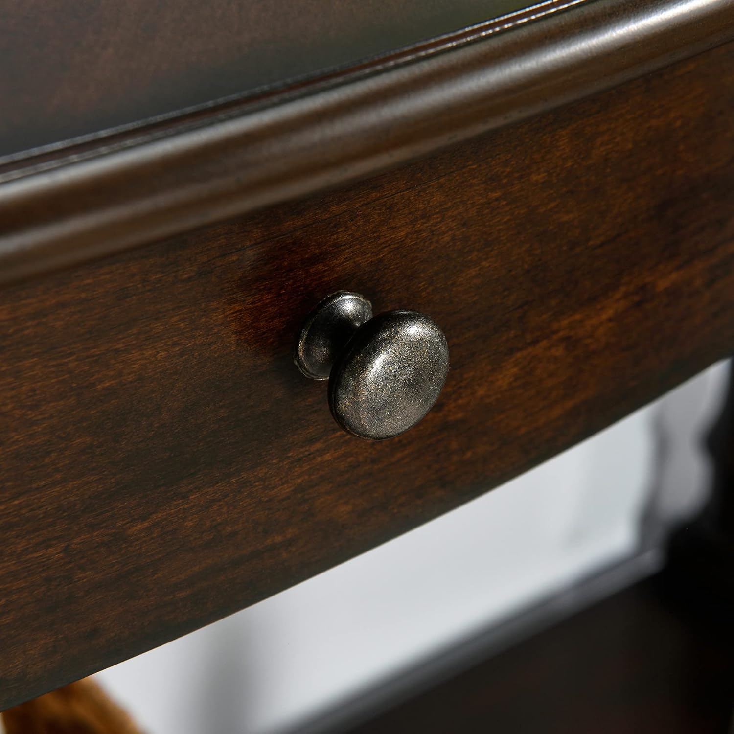 MODERION Mesa consola de madera maciza con cajón, mesa de entrada semicírculo con estante de almacenamiento, media luna tradicional elegante mesa de
