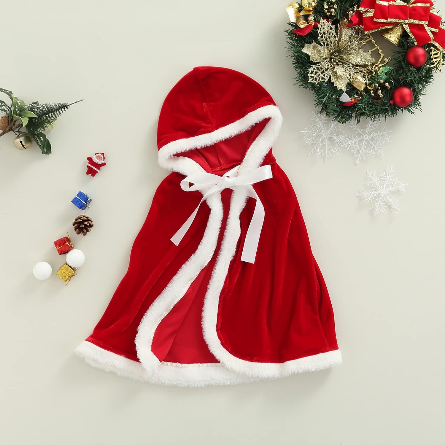 Yccutest Disfraz de capa de Navidad para bebé y niña, capa de terciopelo con capucha, disfraz de Papá Noel, disfraz de Navidad para niña pequeña