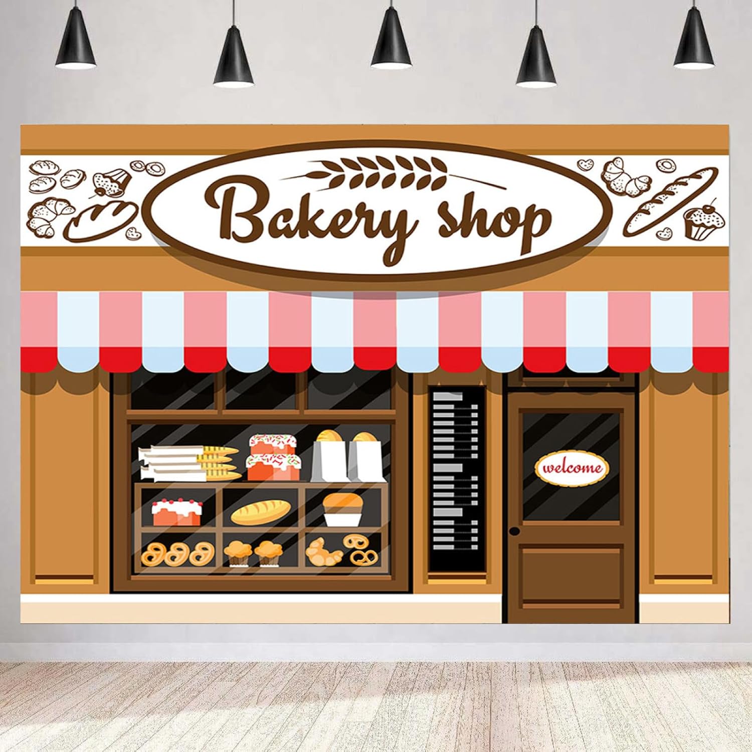 Telón de fondo de fotografía para café, panadería, decoración de fiesta de primer cumpleaños, postre dulce, lindo fondo de sala de postres, recién