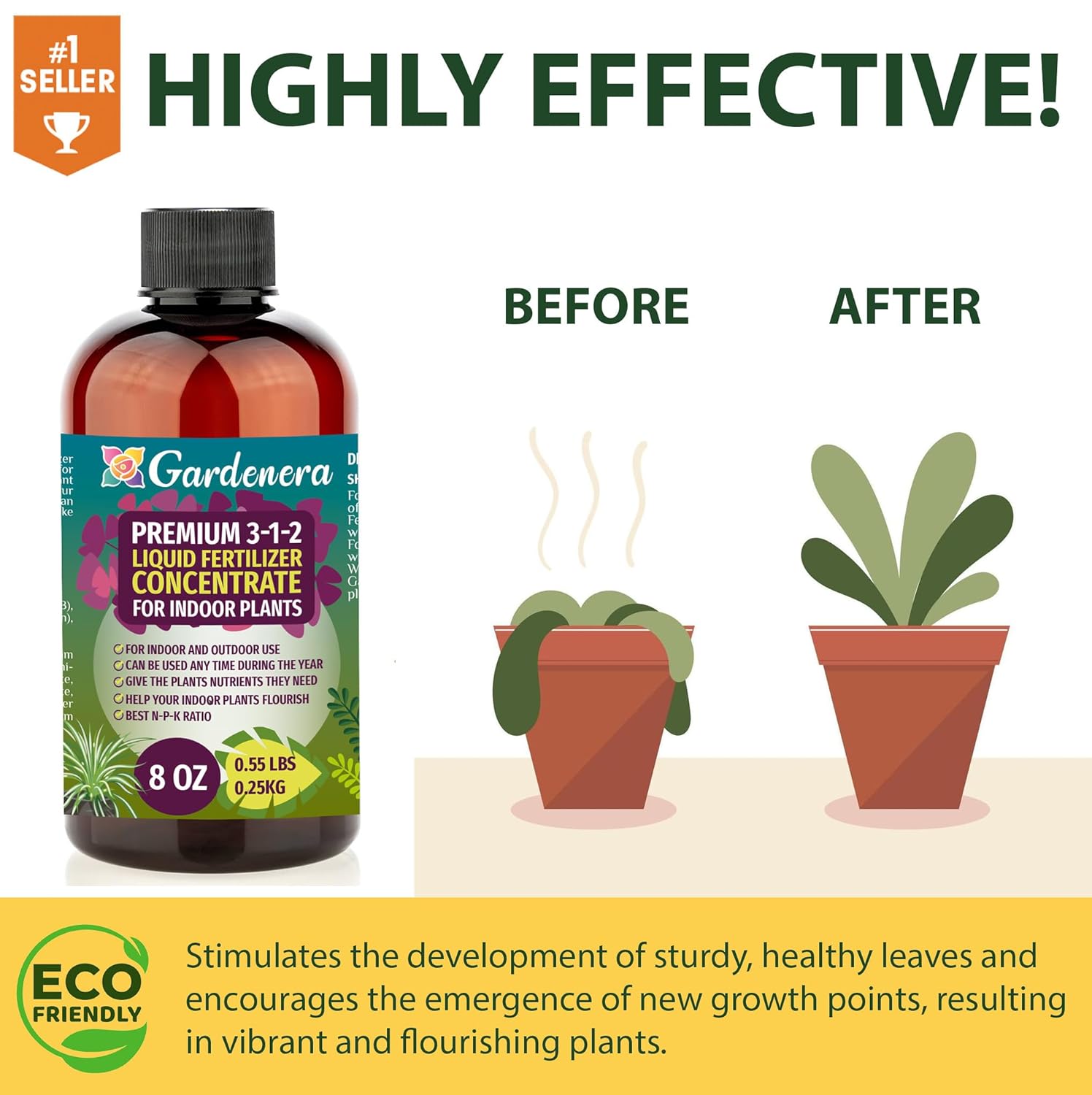Fertilizante líquido prémium para plantas, concentrado 3-1-2 para plantas y flores de interior, alimento orgánico para plantas potos, 8 onzas