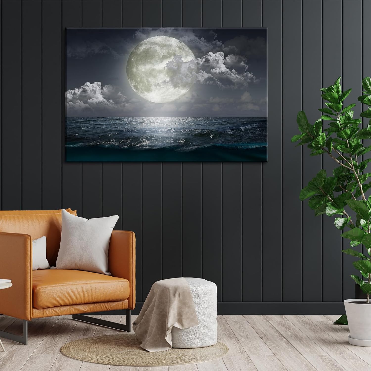 BANHUA1 Lienzo decorativo para pared, diseño de luna llena de mar, impresiones sobre lienzo con diseño de luna y océano, arte de pared, arte