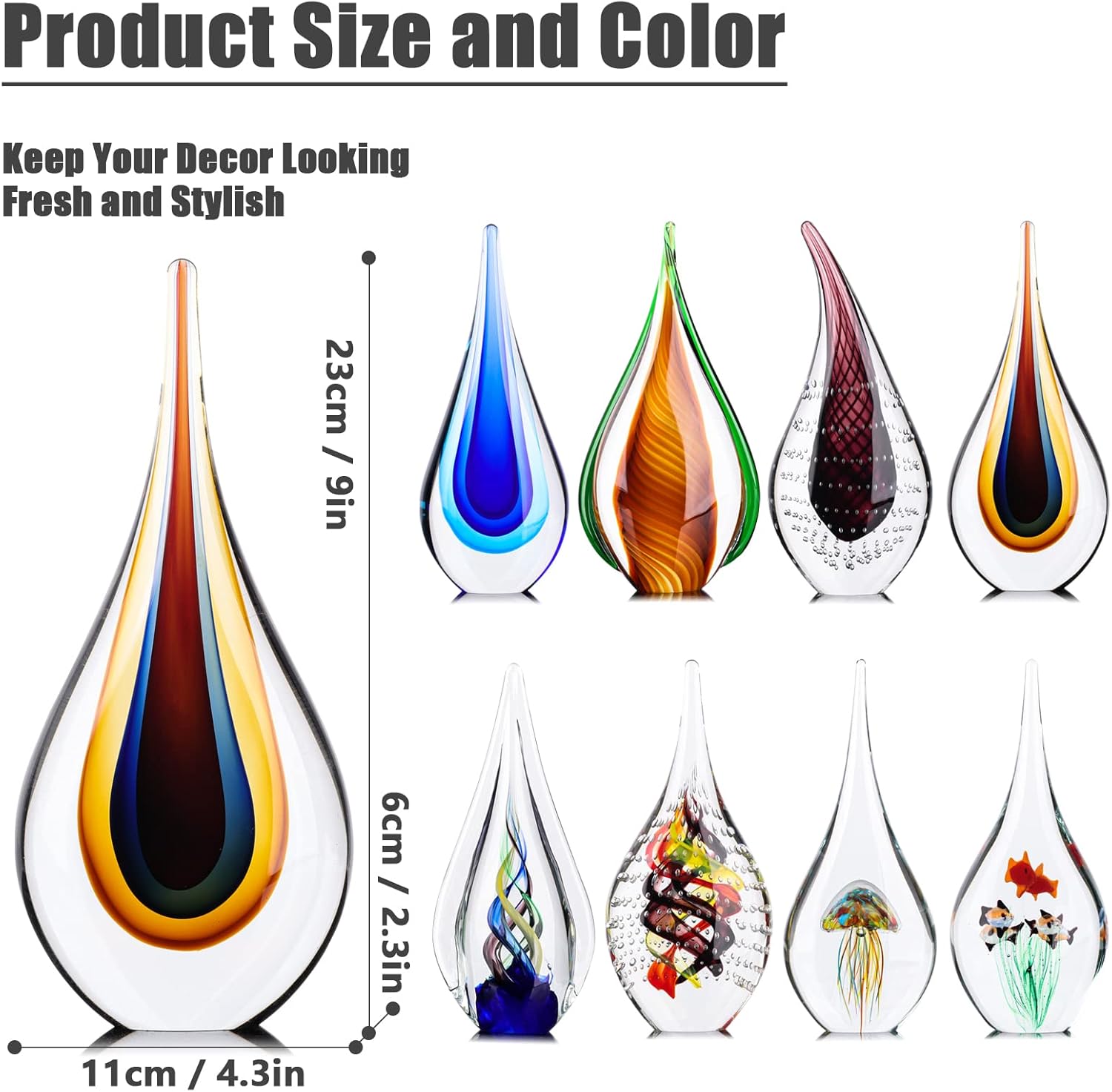 GAOSHENG Figura de vidrio soplado hecha a mano para Navidad, estatua de vidrio de arte ámbar, hermoso vidrio, estatua de lágrima de vidrio