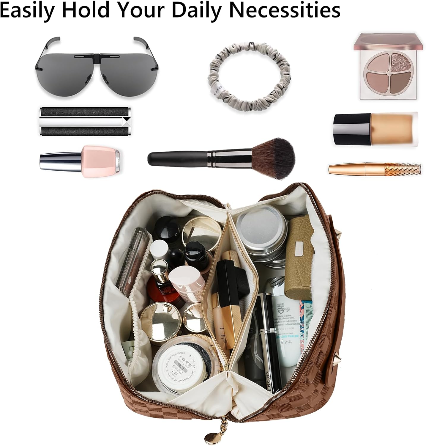 Bolsa de maquillaje de viaje para mujer, Marrón, Vida cotidiana