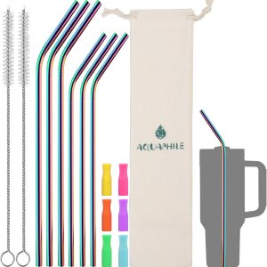 AQUAPHILE Pajitas de acero inoxidable para vaso Stanley, popote doblado de 10.5 y 12 pulgadas de largo para accesorios de taza Stanley de 3040 AQUAPHILE Pajitas de acero inoxidable para vaso Stanley, popote doblado de 10.5 y 12 pulgadas de largo para accesorios de taza Stanley de 3040