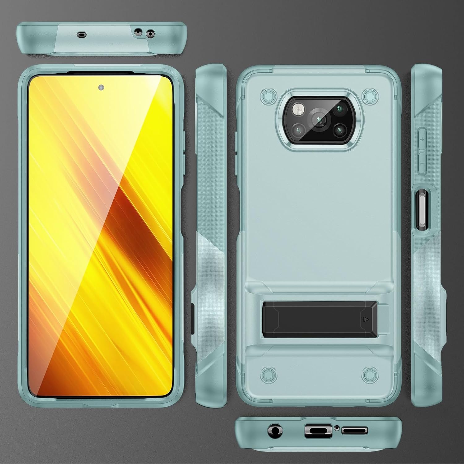 Funda protectora militar compatible con Xiaomi Poco X3 NFCPoco X3Poco X3 Pro con soporte, funda resistente de protección de cuerpo completo a prueba
