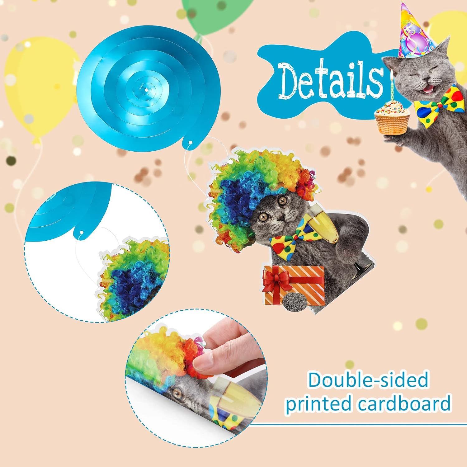 Yisong 46 piezas de decoración de remolino de gato, decoración de fiesta de cumpleaños de miau, remolino colgante para techo de niños, niños, niñas,