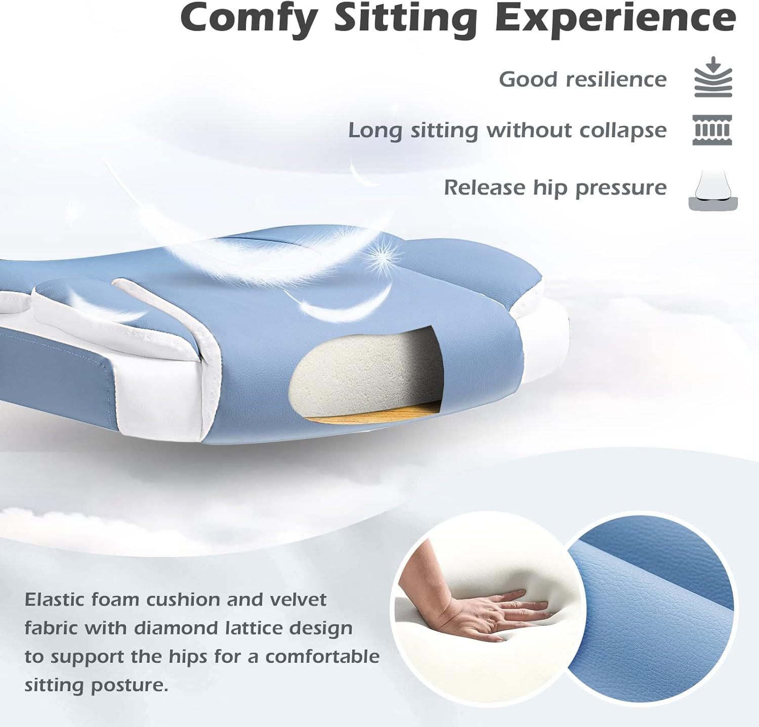 SEATZONE Silla de oficina azul ergonómica de cuero ejecutivo silla de escritorio pequeña linda silla de trabajo rodante para adolescentes y adultos