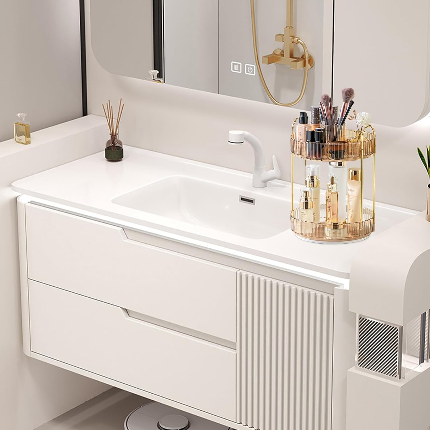 Organizador de maquillaje giratorio de 360, bandejas de baño, organizador de encimera, carrusel de maquillaje, estante giratorio de gran capacidad,