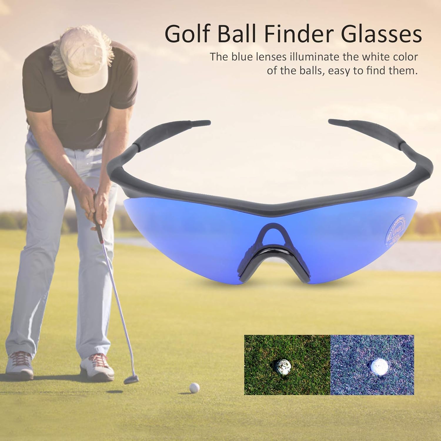 Dilwe Gafas de búsqueda de golf, gafas de búsqueda de golf, lentes de búsqueda de pelotas de golf profesionales, lentes con tela de vidrio para golf