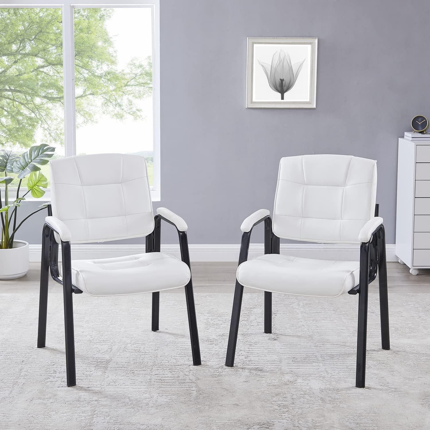 Naomi Home Juego de 2 sillas de sala de espera ejecutivas de cuero resistente, sillas de recepción de vestíbulo con reposabrazos acolchado, sillas