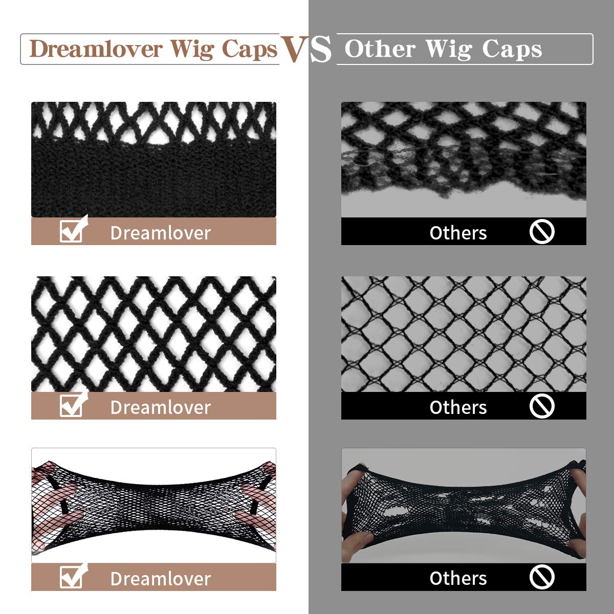 Dreamlover Paquete de 3 gorras de peluca largas mejoradas con extremo abierto, la mejor opción para envolver el cabello largo y corto firmemente,