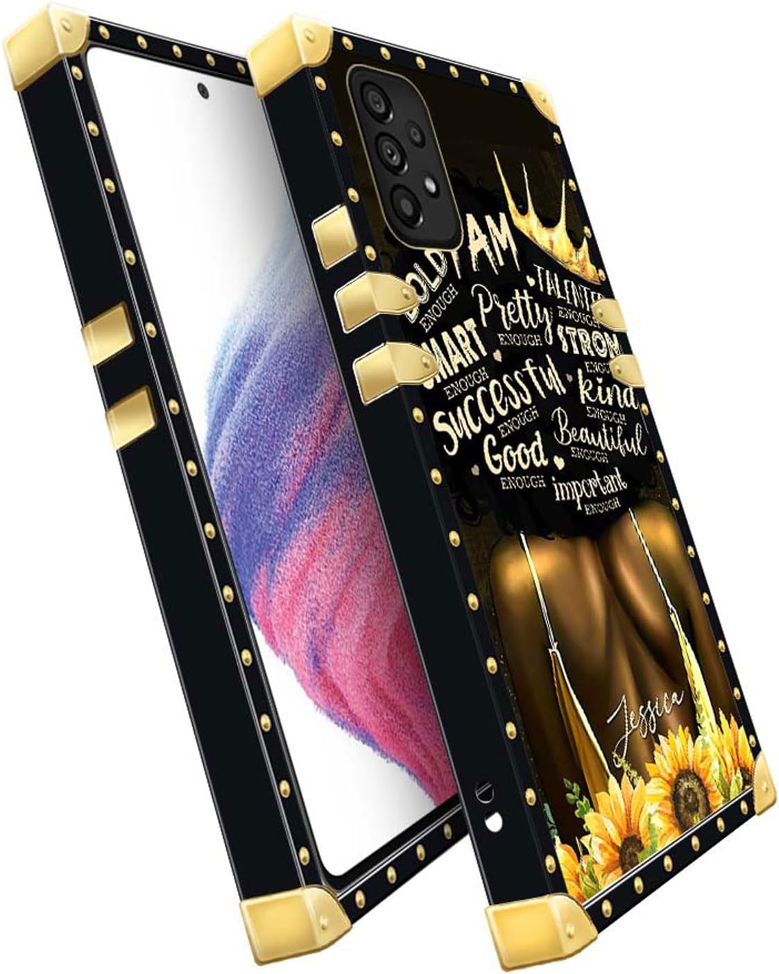 CARLOCA Funda compatible con Samsung Galaxy A53 5G, diseño de girasol, negro, dorado, de lujo, suave TPU duro, a prueba de golpes, protector para