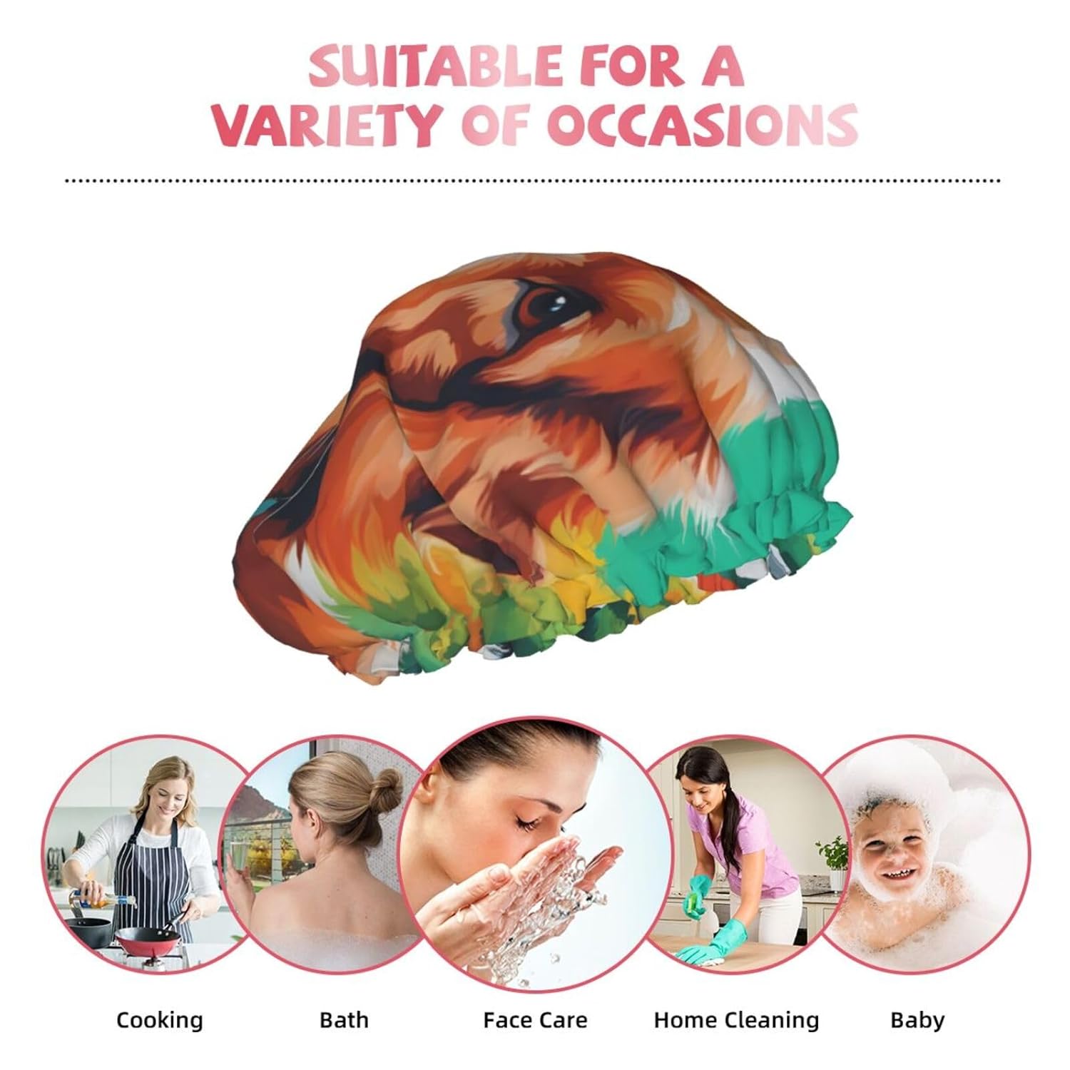 A Cute Dog Reusable Double Layer Waterproof Shower Cap With Elastic Cord For Home Cleaning Facial Care Shower