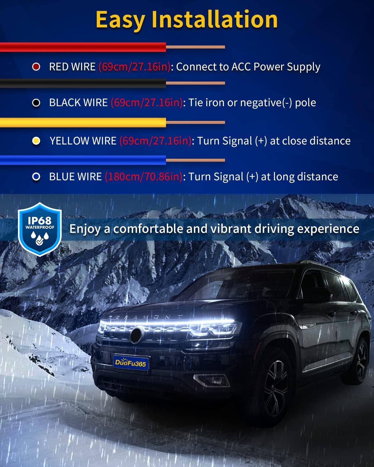 Tira de luz LED para capó exterior de automóvil, kit de iluminación dinámica de doble color, luces LED de circulación diurna blanca y ámbar