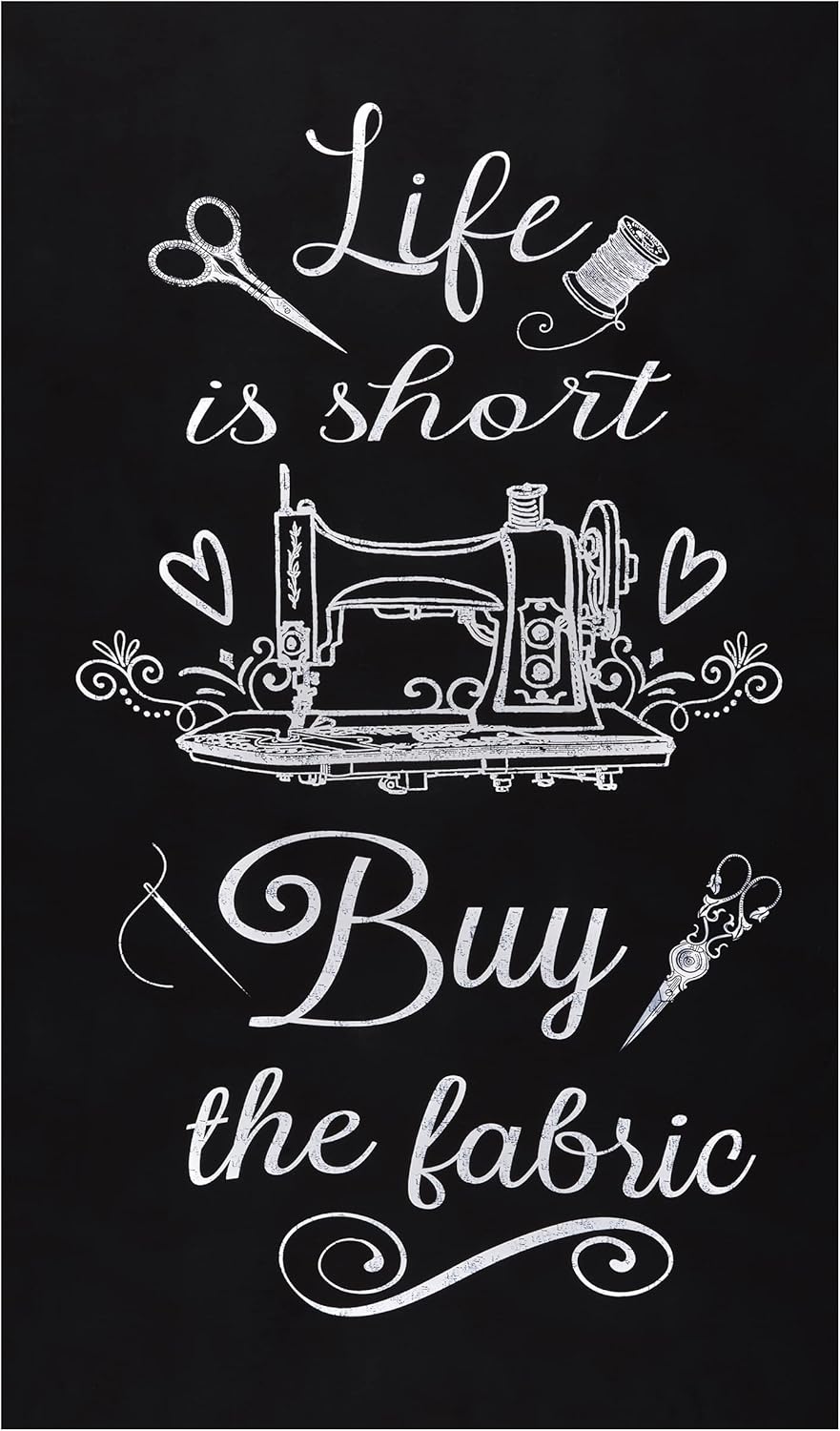 Timeless Treasures Digital Fabric Lover Life is Short Buy The Fabric 24″ Panel Negro, Tela by The Yard