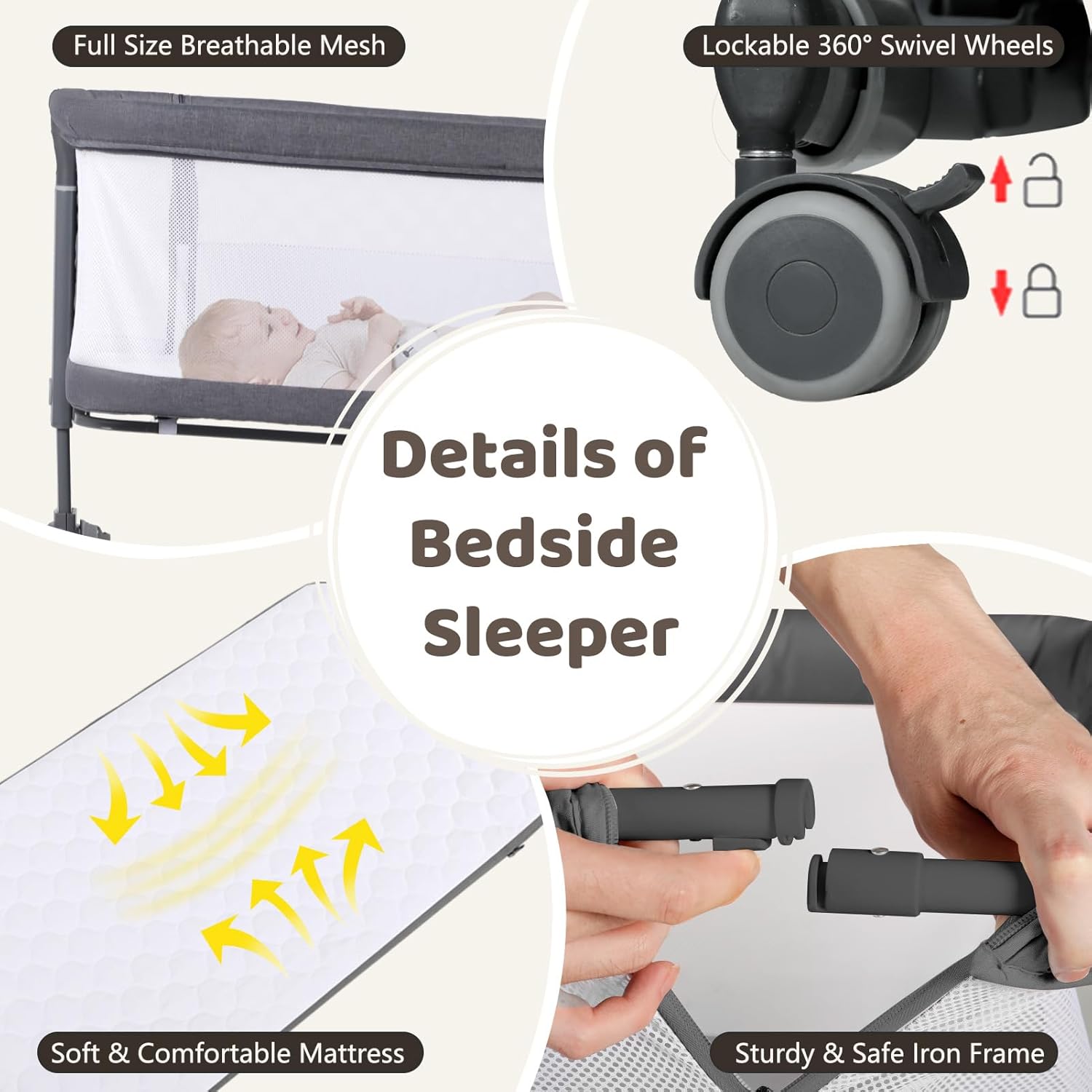 TODEFULL Cuna para bebé con ruedas, fácil de plegar portátil, para recién nacidos, con cesta de almacenamiento, cuna de viaje infantil de malla de