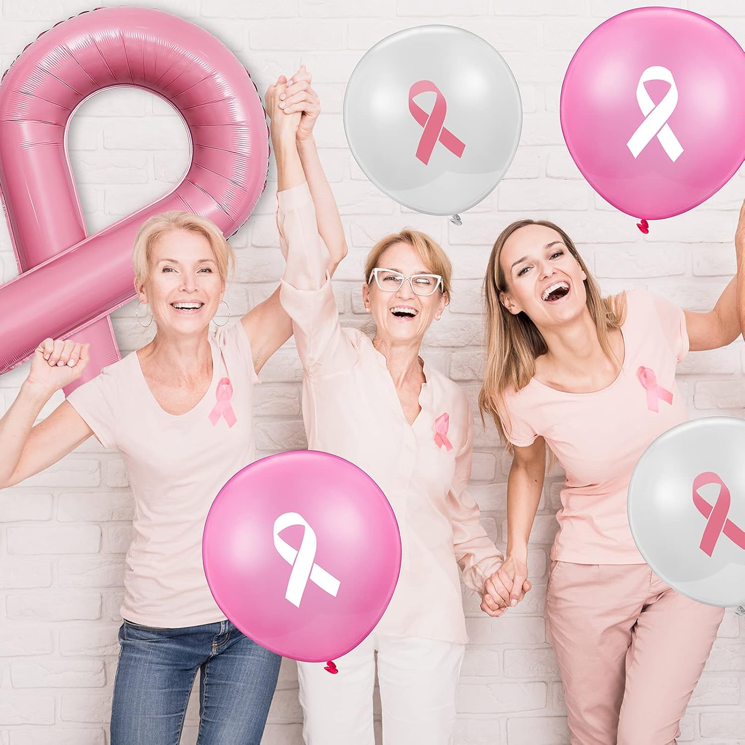 40 globos de cinta rosa sobre el cáncer de mama, globos de concienciación sobre el cáncer de mama, globo rosa sobre el cáncer de mama, globo de