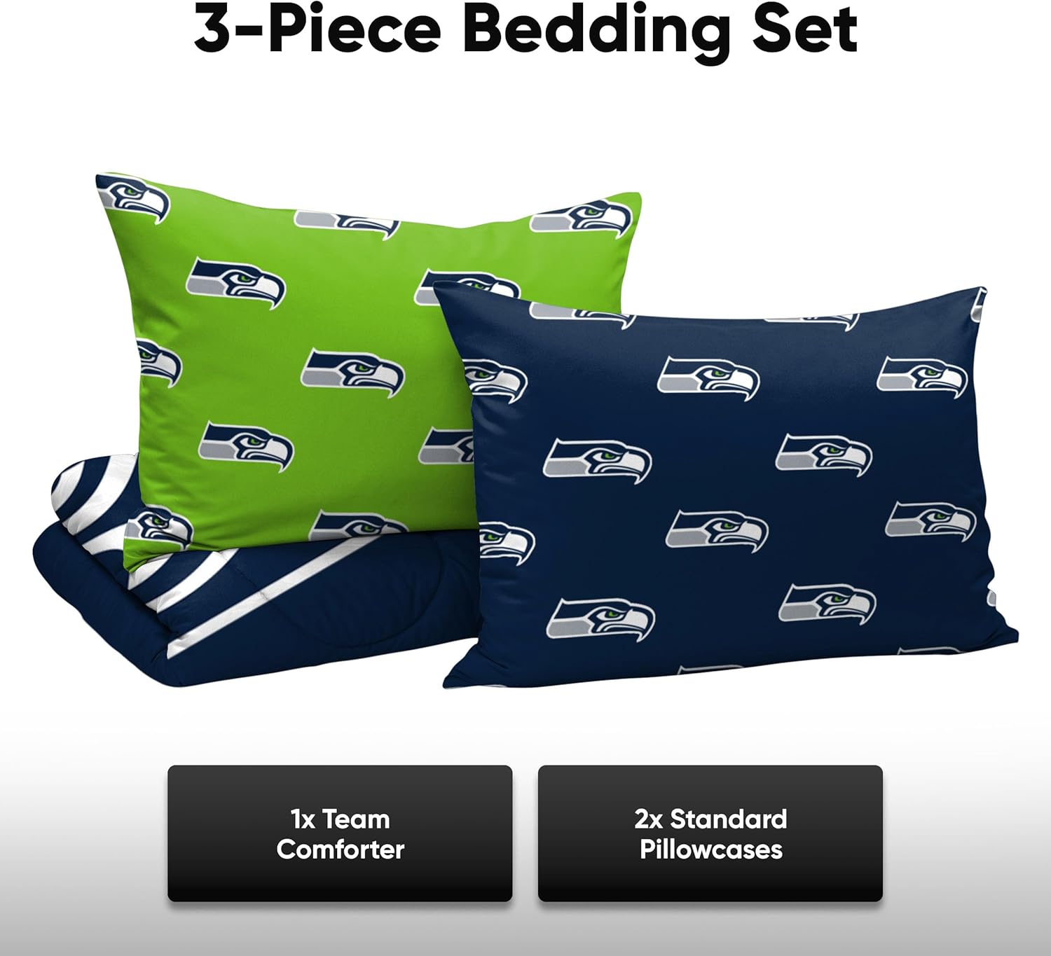 FOCO NFL – Juego de ropa de cama en una bolsa, con logotipo del equipo de la NFL, 3 piezas