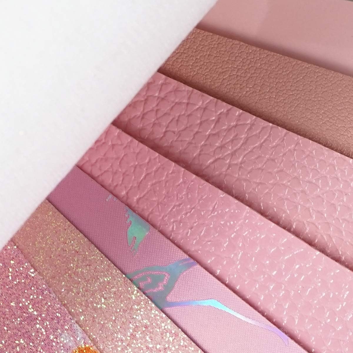 8 hojas de cuero sintético de 8 x 12 pulgadas, color rosa claro, margaritas finas y gruesas, patente metálica, Litchi, tela de cuero holográfica de