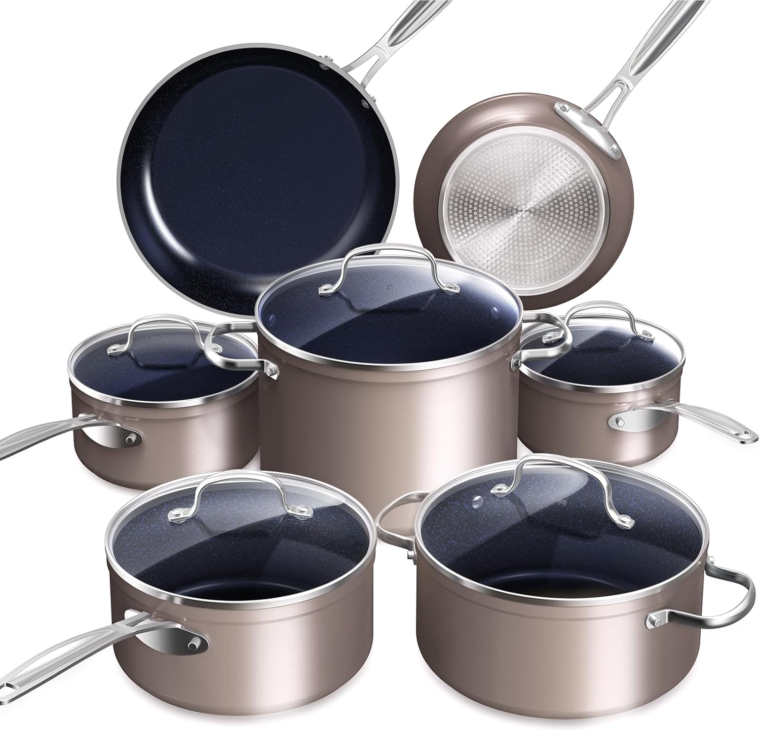 Nuwave Healthy Duralon – Juego de utensilios de cocina con revestimiento antiadherente de cerámica azul, resistente a los arañazos, sin PTFE y PFOA,