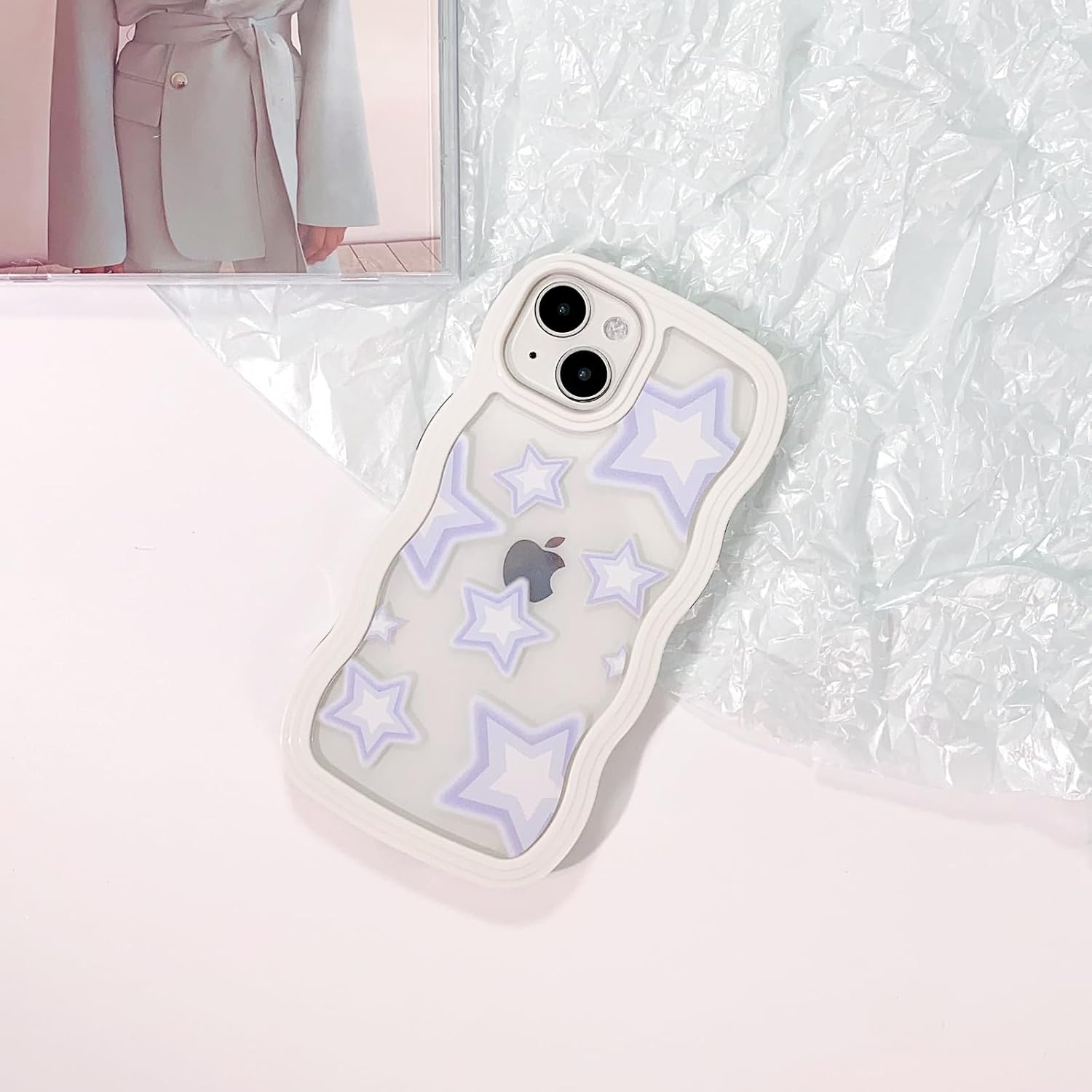 NITITOP Funda compatible con iPhone 13iPhone 14, marco ondulado con ondas de estrella, para mujeres y niñas, forma rizada, a prueba de golpes, TPU