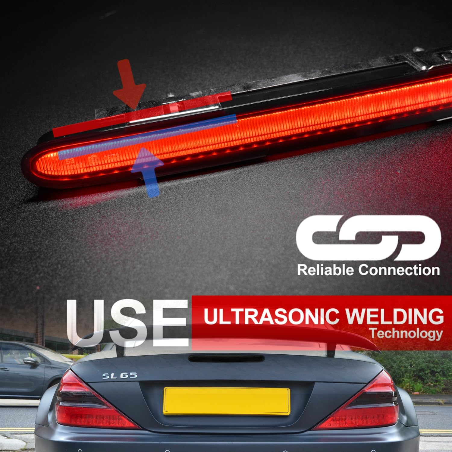NSLUMO Tercera luz de freno LED de repuesto para Mercedes R230 2007-2012 Benz SL550 AMG 2003-2006 SL500 SL55 AMG Tira roja LED 3er centro de freno