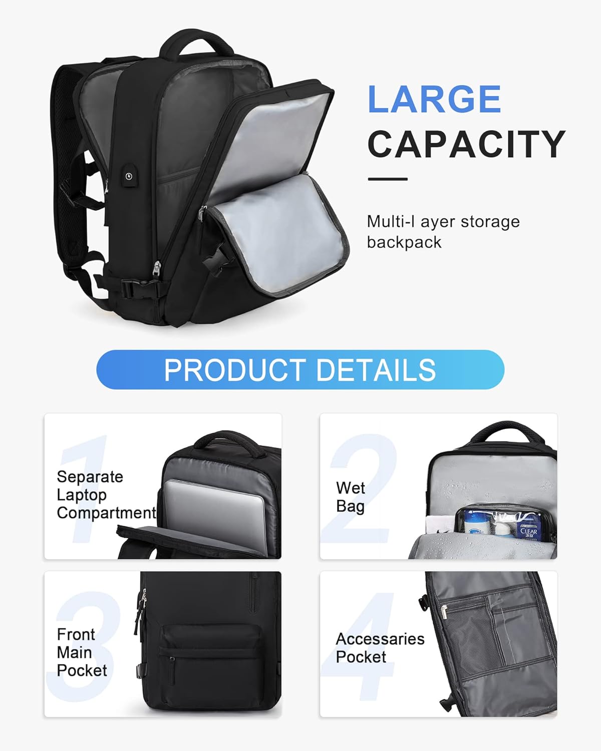 Mochila, E-Negro, L, Mochila para portátil