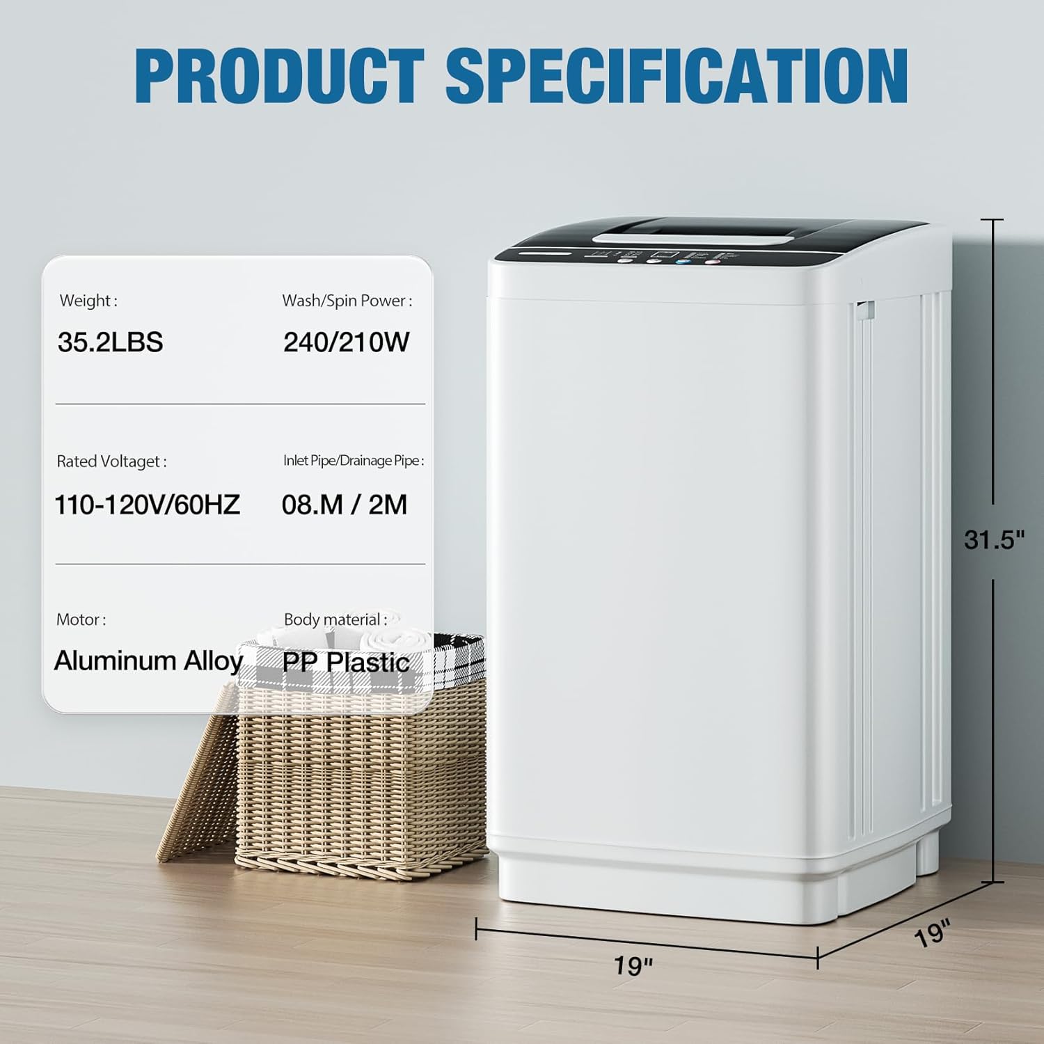 Haddockway Lavadora portátil, lavadora compacta de ahorro de energía, lavadora de carga superior de 0.95 pies cúbicos, 10 programas, 3 niveles de