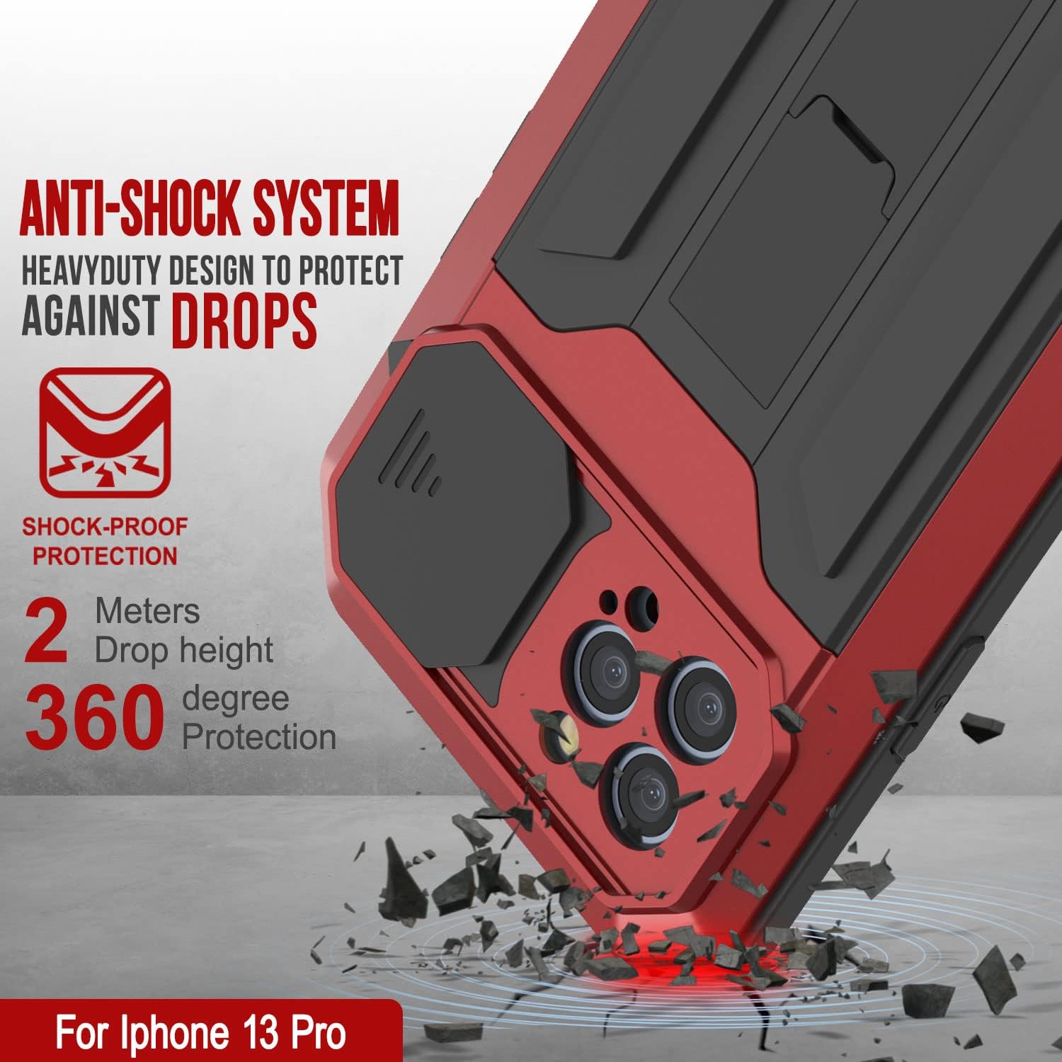 PunkCase Funda de metal para iPhone 13 Pro 2.0  Cubierta de armadura resistente  Diseño de aluminio y TPU de cuerpo completo con protector de