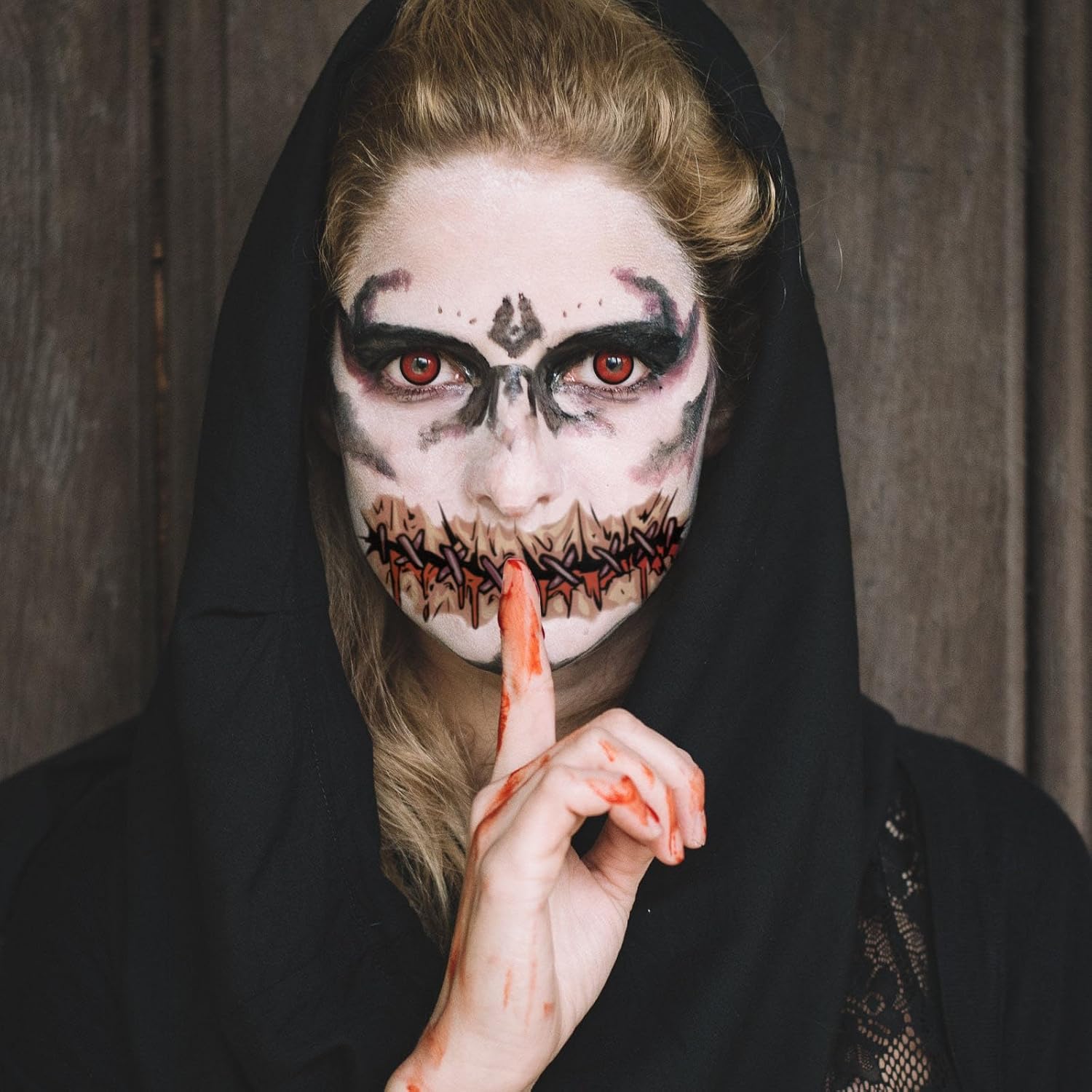 16 piezas de tatuajes temporales de maquillaje de broma de Halloween para adultos, payaso de terror, boca de terror, calcomanías para Halloween,