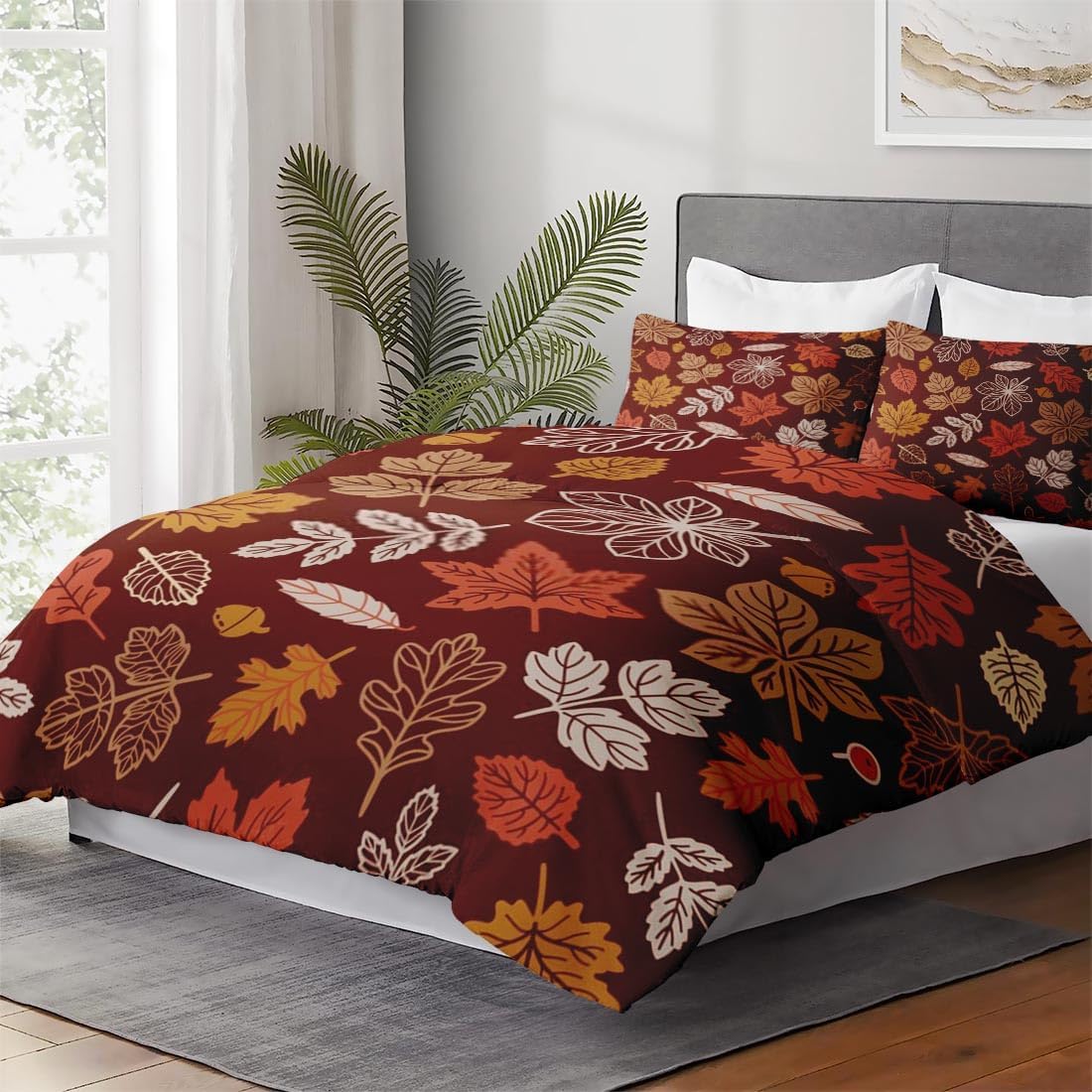 Juego de funda de edredón, juego de ropa de cama de otoño con hojas de otoño y Acción de Gracias para niños y adultos, decoración de dormitorio