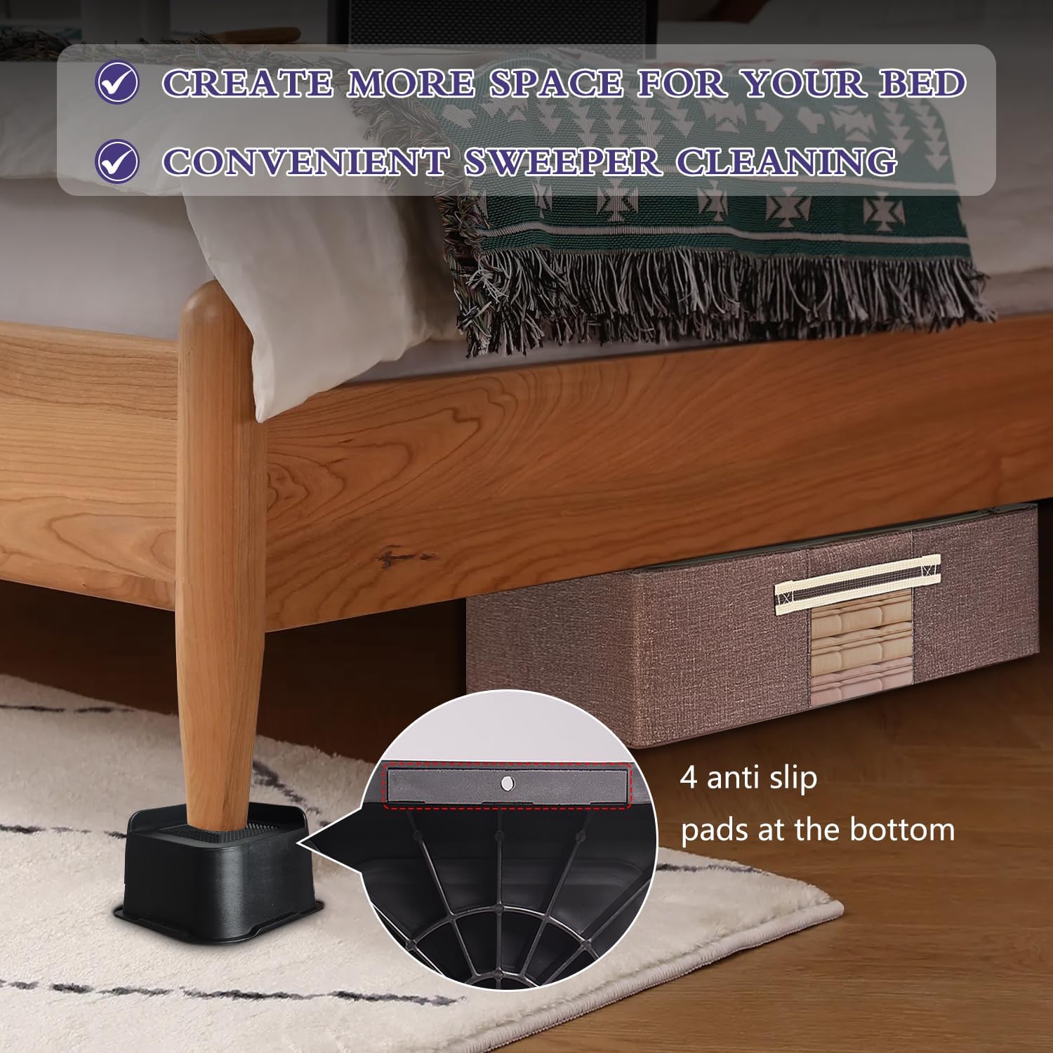 Sunifier Elevadores de cama de 4 pulgadas, resistentes, paquete de 4 unidades, elevadores de muebles en forma de L de 4 pulgadas, soporta 5000
