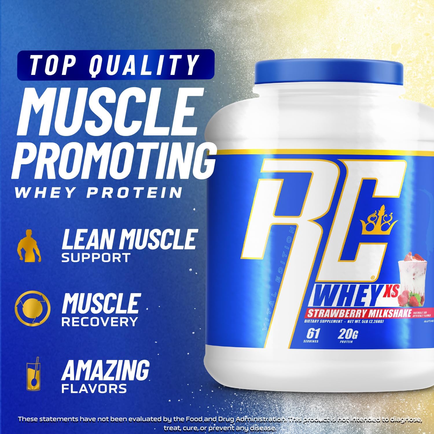 Ronnie Coleman Signature Series Whey XS Proteína en polvo, mezcla de batido preentrenamiento para apoyo muscular magro, suplemento bajo en azúcar