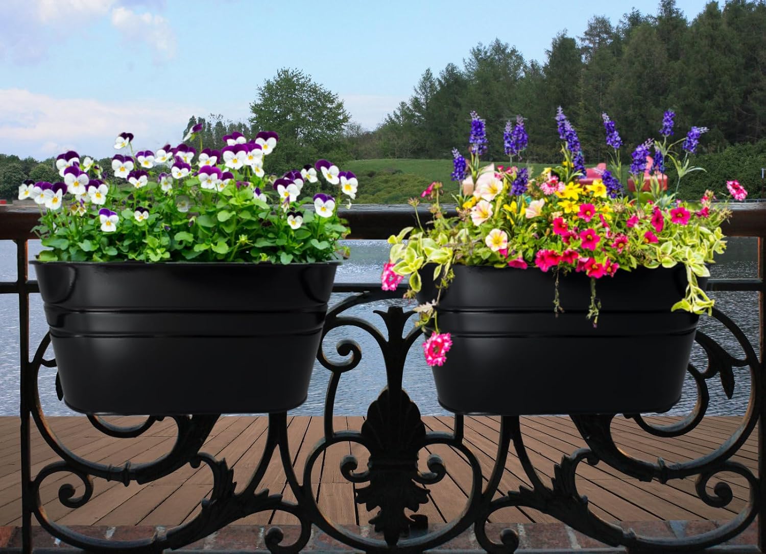 behen bahen 3Pcs Metal Wall Planters,10 inches Oval Metal Railing Planter, Balcony Railing Hanging Plant Pot, Indoor Outdoor Hanging Plant Pot
