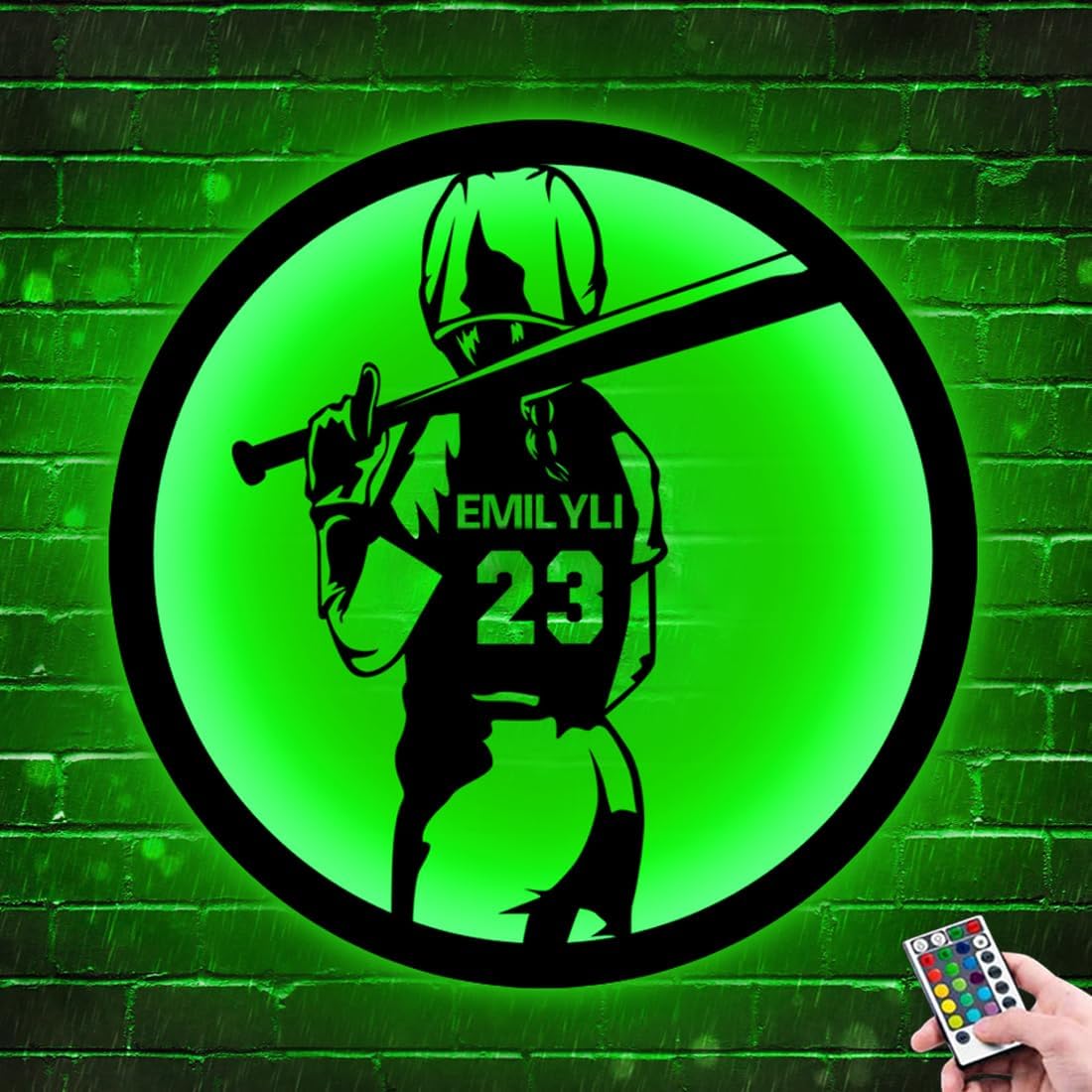 Letrero de metal personalizado para jugador de sóftbol con luz LED, nombre y número personalizado, arte de pared de sóftbol, letrero de neón con