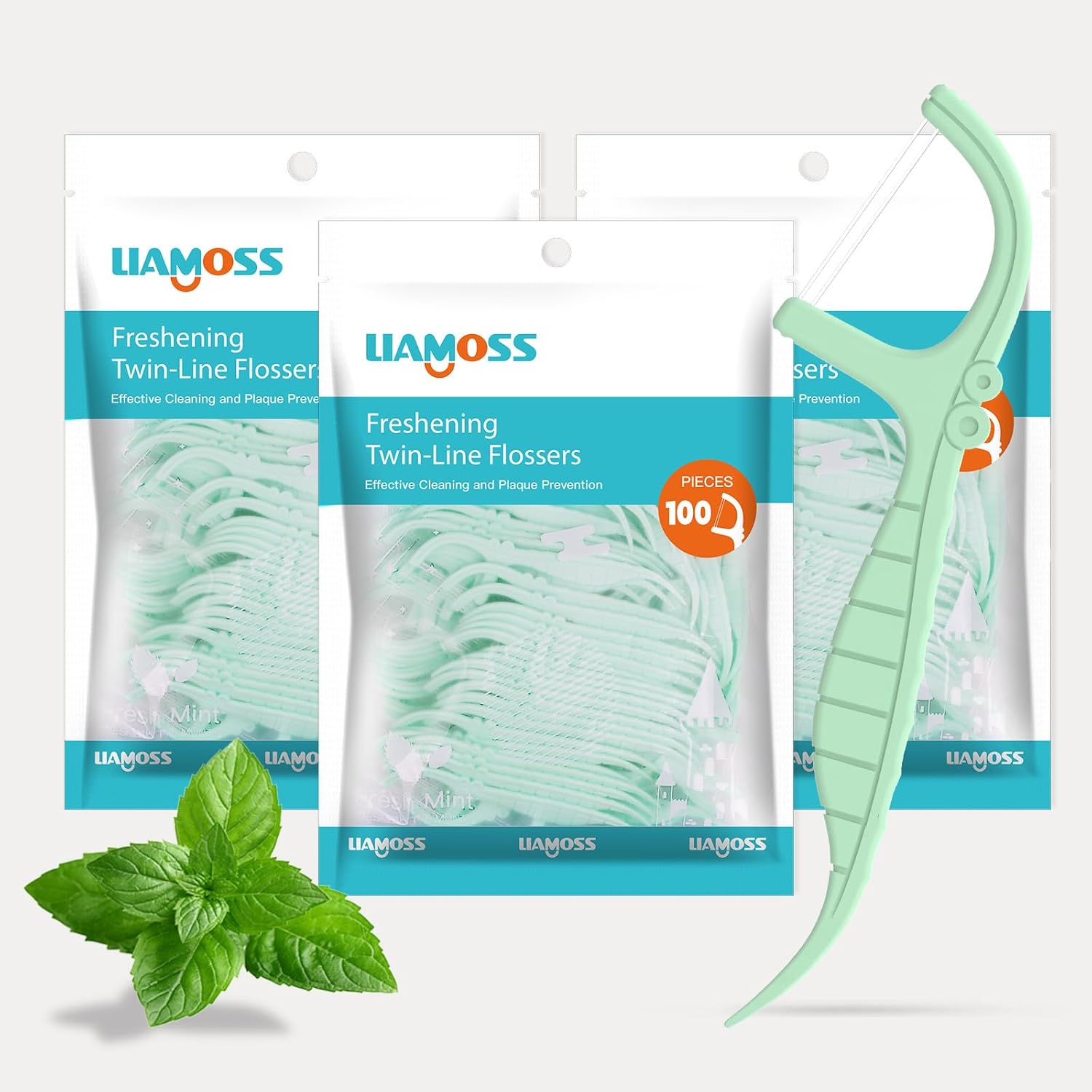 Mint – 300 hilos dentales de doble línea, hilo dental con sabor a menta, hilo dental fuerte de 2 líneas, perfecto para quitar la placa de dientes