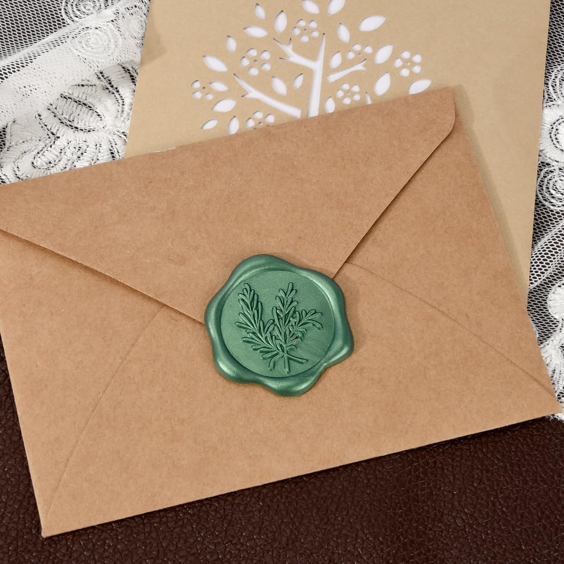Calcomanías adhesivas de cera de romero verde, sellos de sobre para invitación de boda, tarjetas de agradecimiento, envoltura de regalos y bolsas,