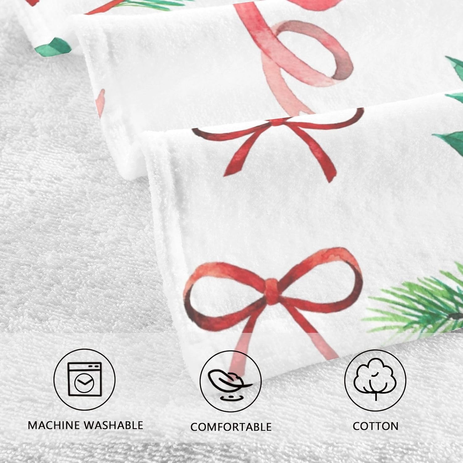 ZOEO Christmas Leaves and Berries Bath Hand Towels 2 Pcs Absorbent Face Towel Soft Breathable Cotton Towel Set for Bathroom Kitchen Hotel Spa Decor
