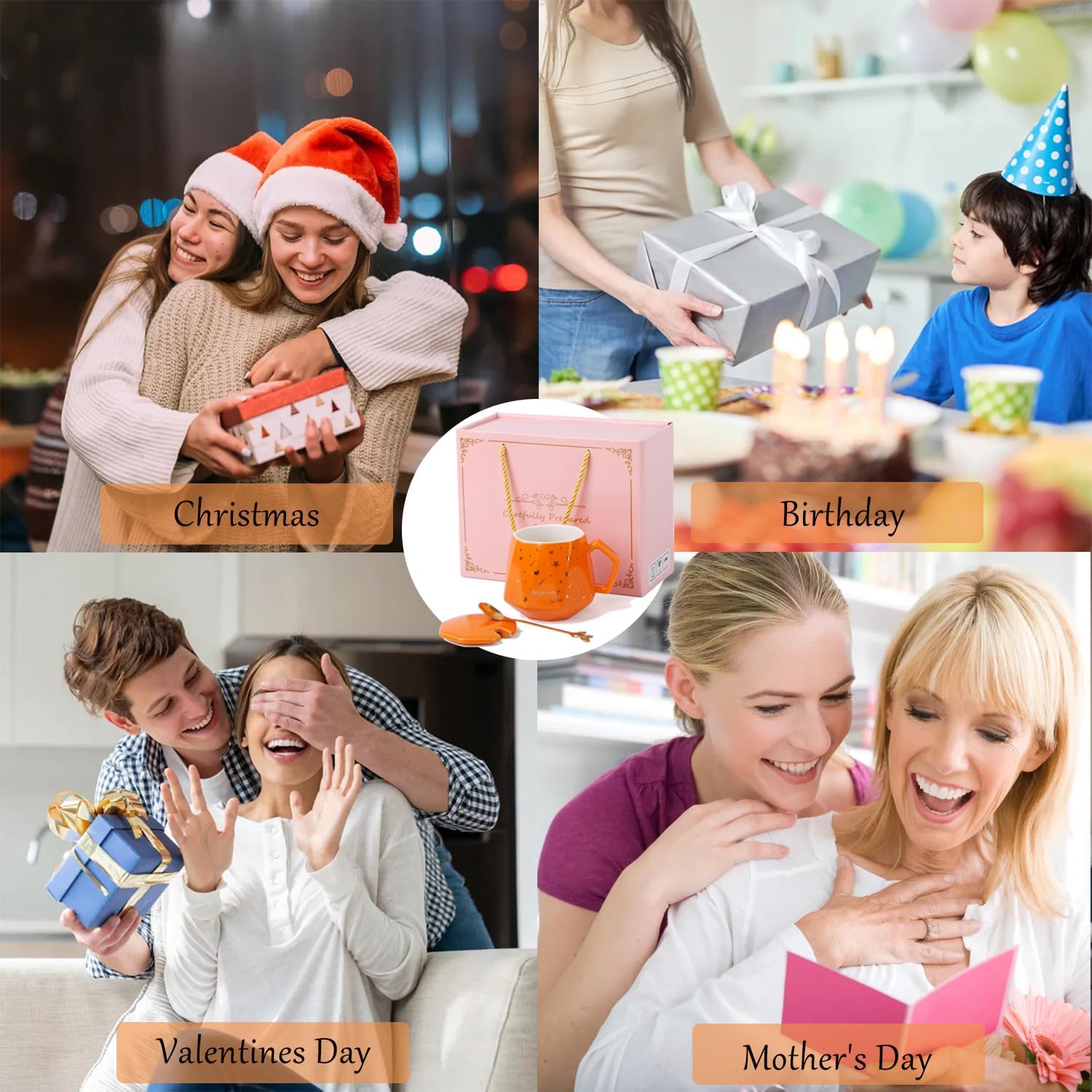 Bonito juego de tazas de café, tazas de café de cerámica con tapas, cuchara dorada y caja de regalo, regalo para mujeres, hombres, amigos, hermanas.