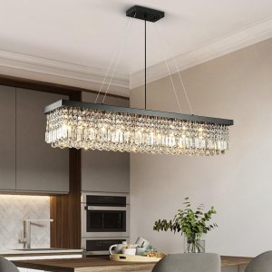 Moooni Candelabros rectangulares para comedor, moderna lámpara rectangular de cristal, lámpara rectangular negra, 8 luces, lámpara colgante grande Moooni Candelabros rectangulares para comedor, moderna lámpara rectangular de cristal, lámpara rectangular negra, 8 luces, lámpara colgante grande