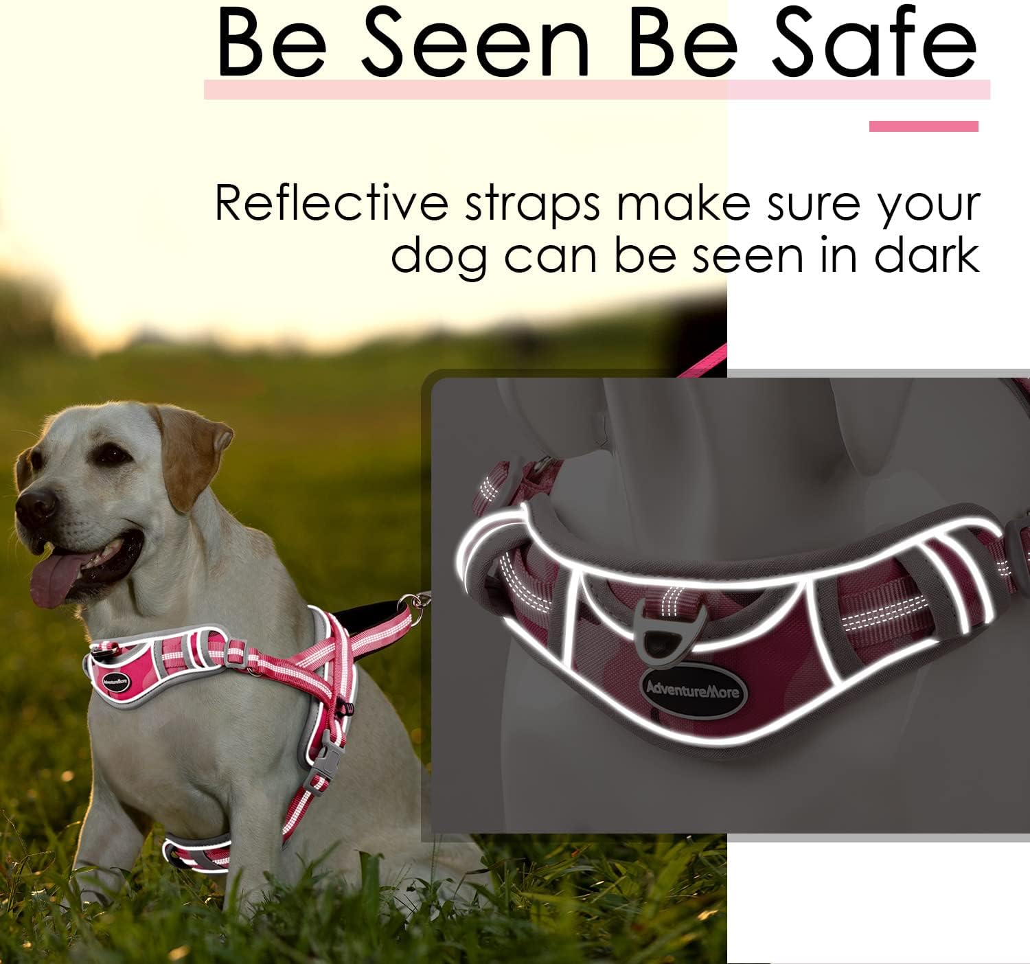 ADVENTUREMORE Arnés para perros grandes, antitirones, arnés deportivo tipo halter reflectante transpirable chaleco para perro a prueba de escapes