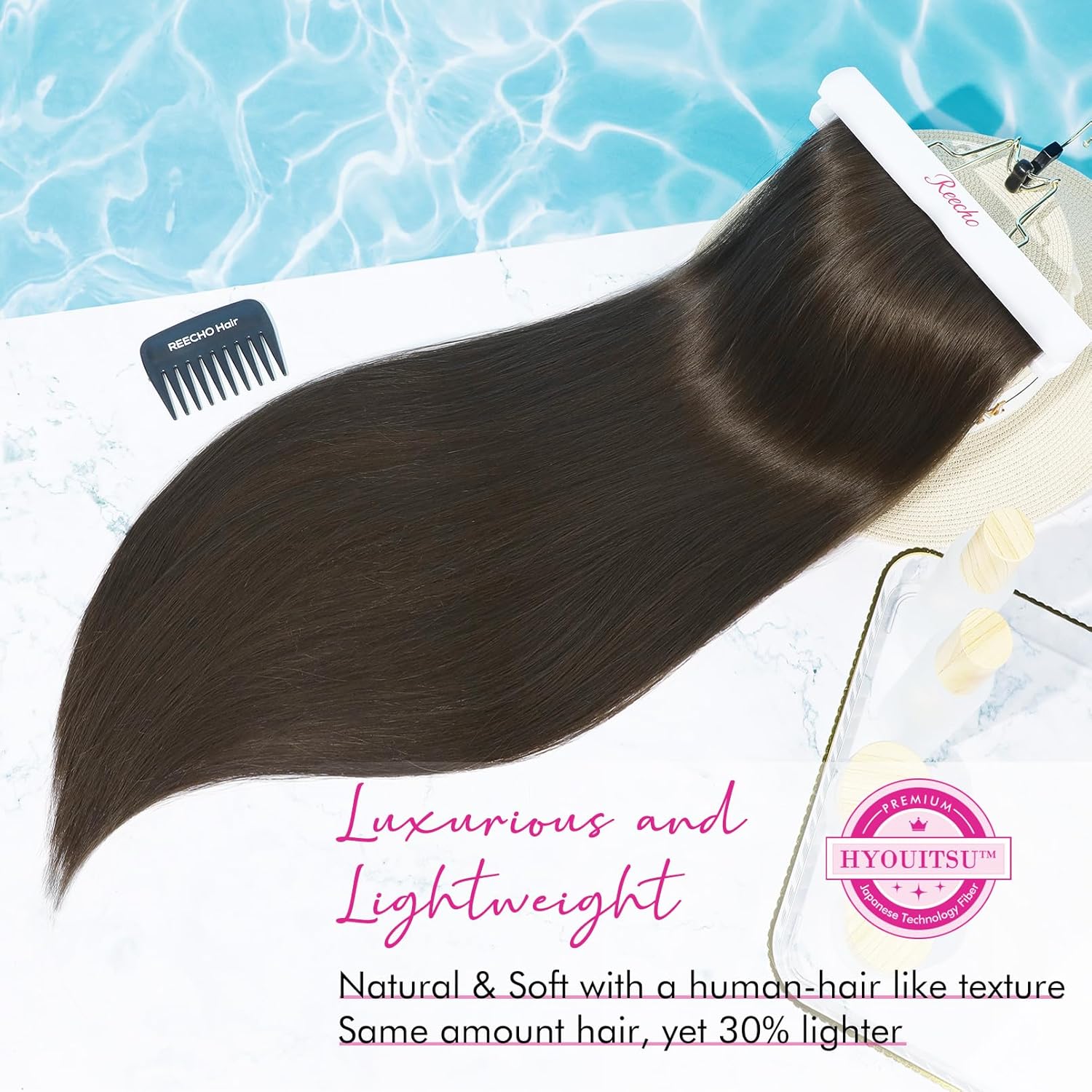 REECHO Juego de 4 extensiones de cabello con clip de 28 pulgadas, lacio, largo y grueso, marrón chocolate