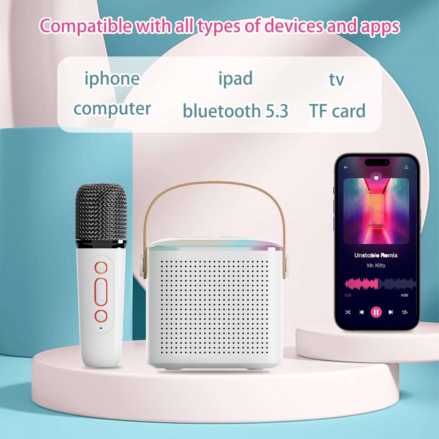 Mini máquina de karaoke para niños, altavoz Bluetooth portátil con micrófono inalámbrico para niños pequeños, regalos para cumpleaños de niñas y