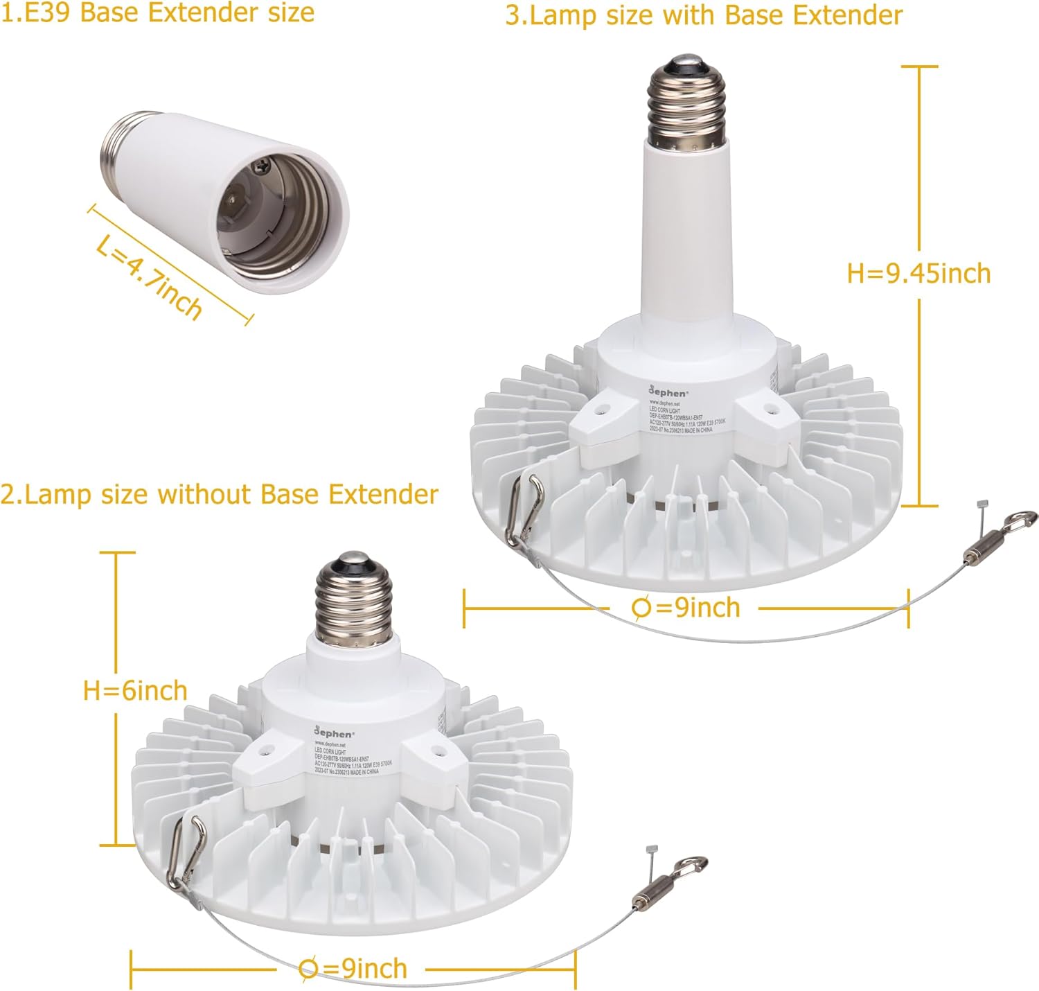 dephen Bombilla LED UFO de 120 W con extensor de base Mogul E39, luz de maíz de alta bahía de 5700 K compatible con sensor de movimiento, repuesto